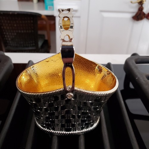 Tiny Silver Plated Gone Interior Basket Metal w Pierced Handle Heavy Japan VTG - Picture 22 of 24