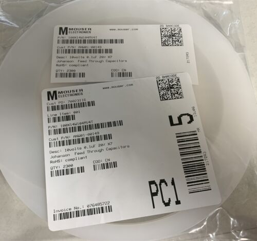 2300 PCS Johnson 100X14W104MV4T Feed Through Capacitor 10volts 0.1uF 20% X7R L3