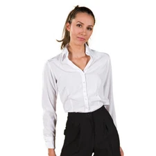 New Women's White Blouse Short V Button Down Tailored with Front Darts Size XS