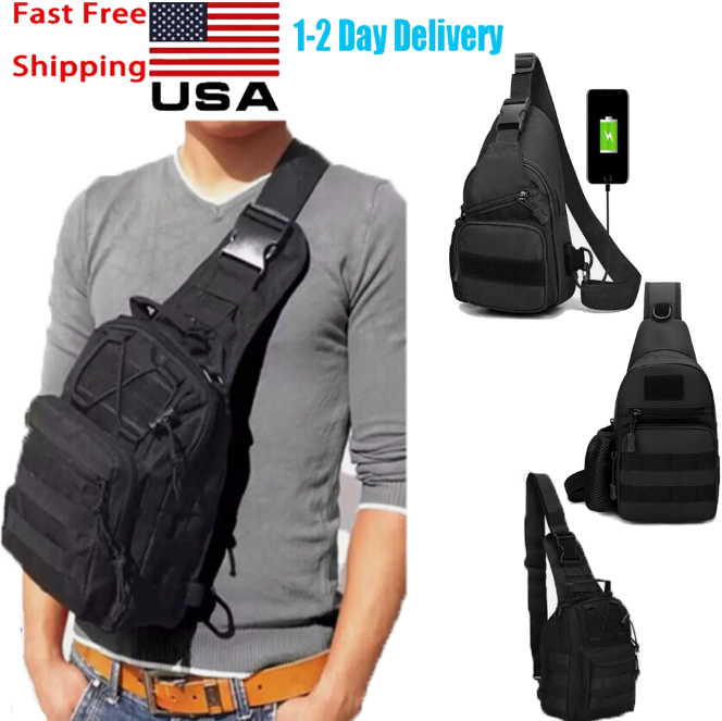 Mens MilitaryTactical MOLLE Sling Bag Chest Pack Crossbody Shoulder Backpack