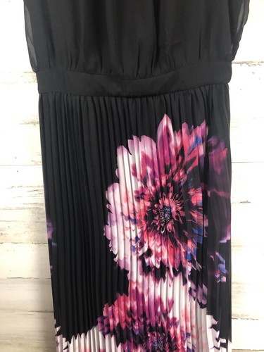 Cato Black Floral Maxi Dress Sz 10 Pleated Wedding Guest Cocktail - Picture 3 of 8