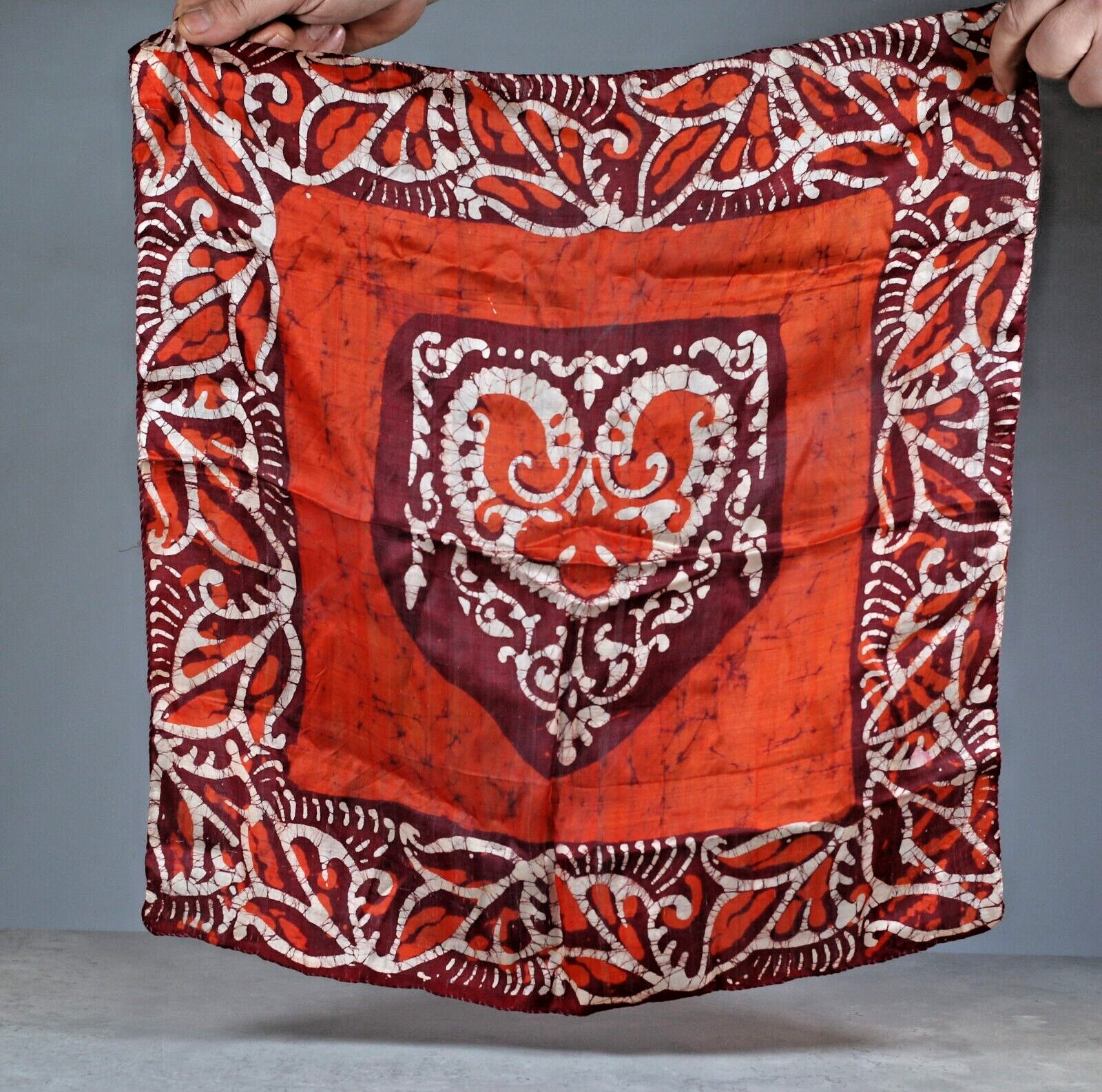Silk Rectangular Scarf Batik Heart Tribal Print R… - image 1