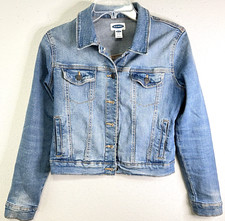 OLD NAVY Girls Denim Jean Jacket Size 14 XL Classic Med Blue Trucker Stretch
