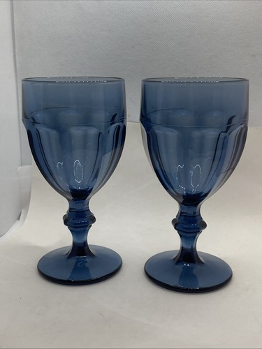 Vintage LIBBEY Duratuff GIBRALTAR DUSKY BLUE Water Wine Goblets - Set Of 2 - Picture 3 of 7