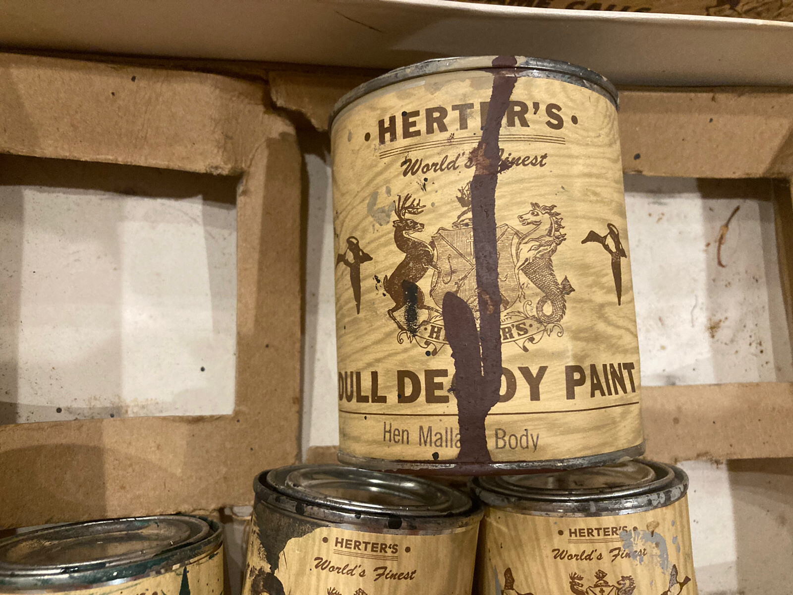 Vintage Herter’s Mallard Dull Duck Decoy Paint Kit Dried Display Box