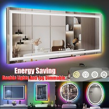 13 Sizes Modern LED Bathroom Mirror Dimmable Antifog Front Lights  RGB Backlit