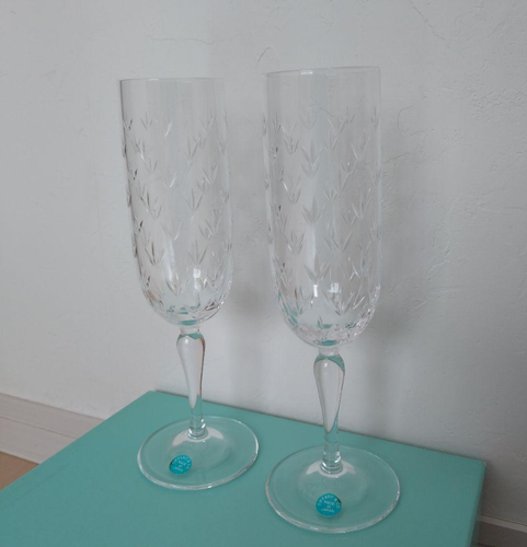 Tiffany & Co. Floret Champagne champaign Pair Set Wine Glass Blue Box from JAPAN - Picture 6 of 12