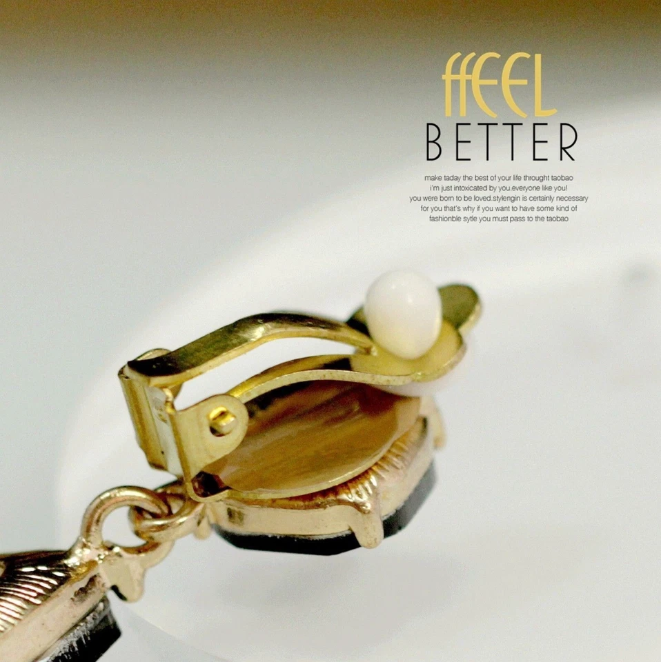 Ohrclips Vergoldet Art Déco Strass Türkis Perle Jade Grün EH5 - Bild 4 von 4