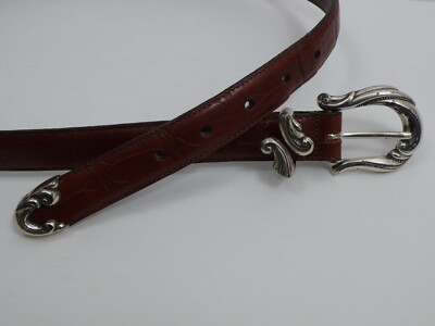 Coldwater Creek Brown Leather Croc Embossed Belt With Silver Buckle Made in USA COLDWATER CREEK Women.s Brown Leather Crocodile Embossed  main image 2
