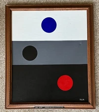 Vintage Geometric Shapes Abstract Painting Art Wall Hanging Signed REM Menges