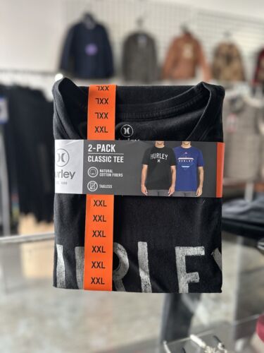 Paquete de 2 camisetas clásicas Hurley negras/azules suaves talla XXL para hombre