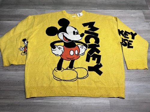 Vintage Disney Mickey Mouse Knit Sweater Big Graphic Oversized 2XL Sleeve Hits