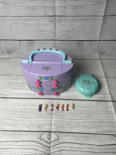 Polly Pocket Bluebird 1991 Pullout Playhouse Jewelry Box + PP Seashell + Figures