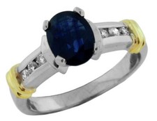 1.71CT DIAMOND  AAA SAPPHIRE 14KT 2 TONE GOLD 3D OVAL  ROUND ENGAGEMENT RING