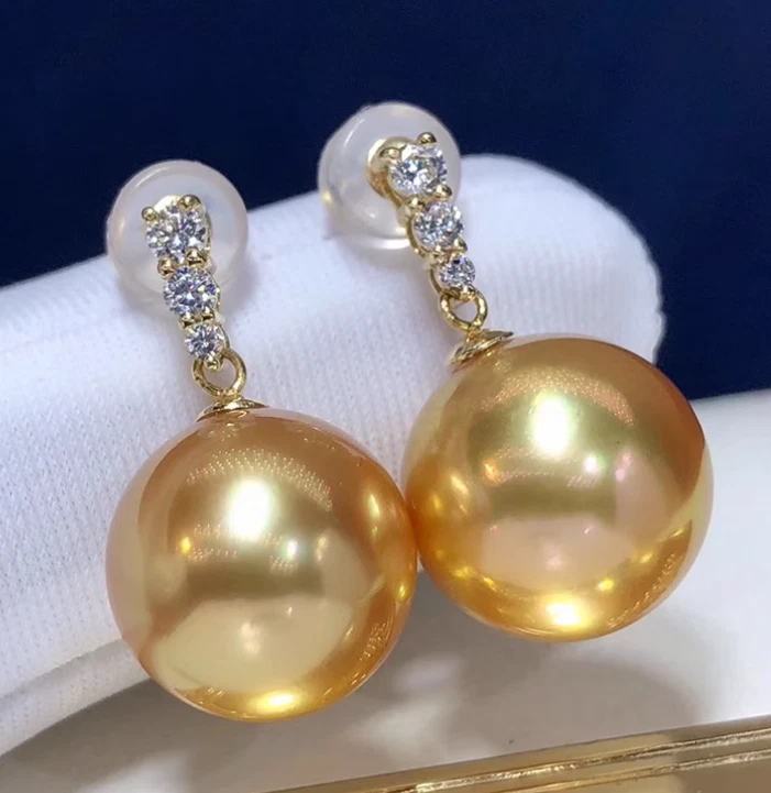 18 «Модный AAA + 14 мм южного моря золотой круглый корпус жемчуг подвеска серьги наборы 14K - Изображение 2 из 4