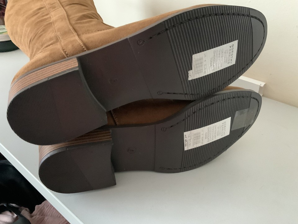 New Ladies Tan Brown Knee High Low Heeled Boots Size 6 Dorothy Perkins