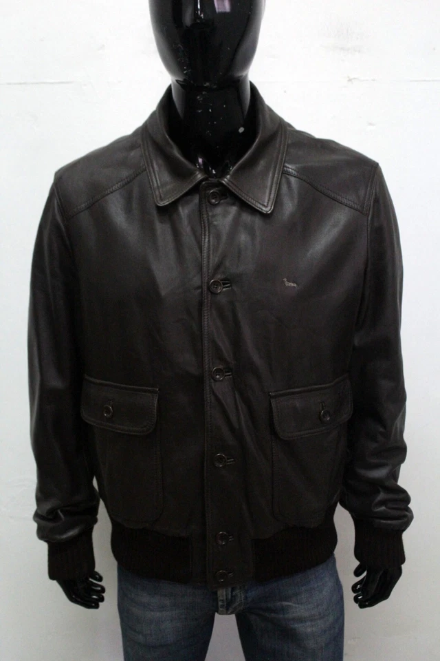 Harmont&Blaine Giacca Da Uomo In Pelle Marrone Taglia 2XL Logo Made In Italy Foto 2 de 4