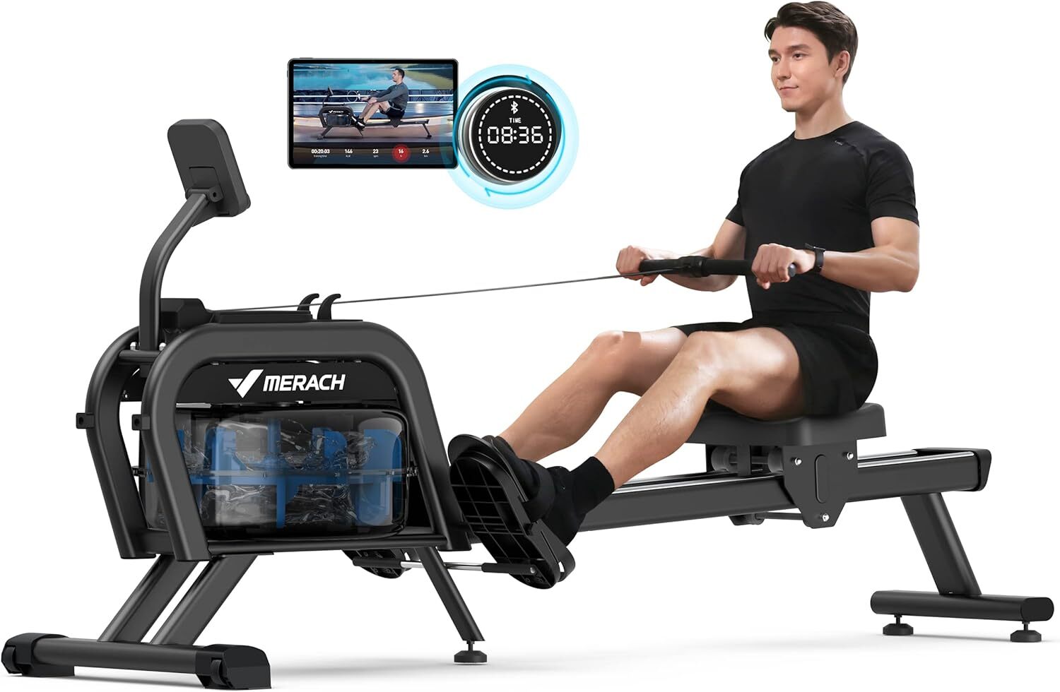 MERACH R06 Water Magnetic Rowing Machine Quiet Resistance Dual Slide Rail Indoor