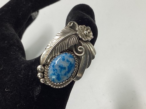 7.19 Grams Navajo Native American Sodalite Sterling Silver Floral Ring Sz 7.25