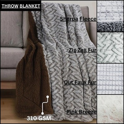 Sherpa Über Bett Decke Kunstfell Überwurf Sofa Warm Reise Einzel Doppel Decke UK