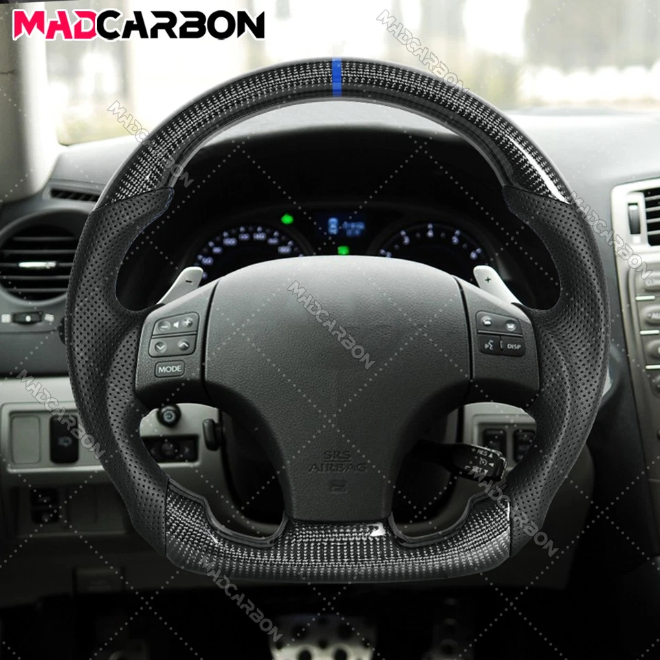 Volante de fibra de carbono real costura azul para 06-12 Lexus IS250 IS350 IS F Foto 3 de 4