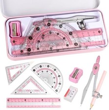 Compass Geometry Tool Protractor and Compass Set with Metal Box Drawing Compa...