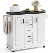 Kitchen Island Cart on Wheels, Rolling Kitchen Cart with Storage Cabinets