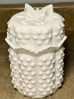 Vintage Fenton Hobnail Milk Glass Butterfly Candy Jar w/ Lid Scalloped Edge 6”