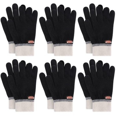 6 Pairs of Kids Gloves Boys Winter Gloves Stretchy Full Fingers Knitted Glove...