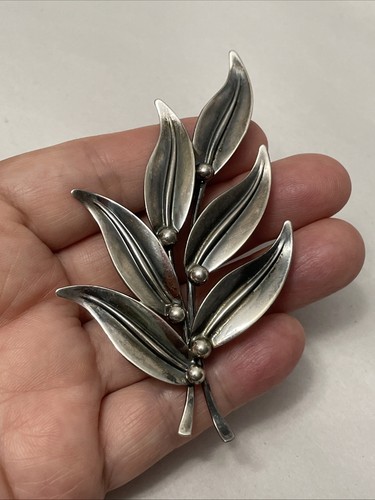 NE FROM MidCentury Modernist Denmark 925 Sterling LEAF & BERRY Brooch 10.8g