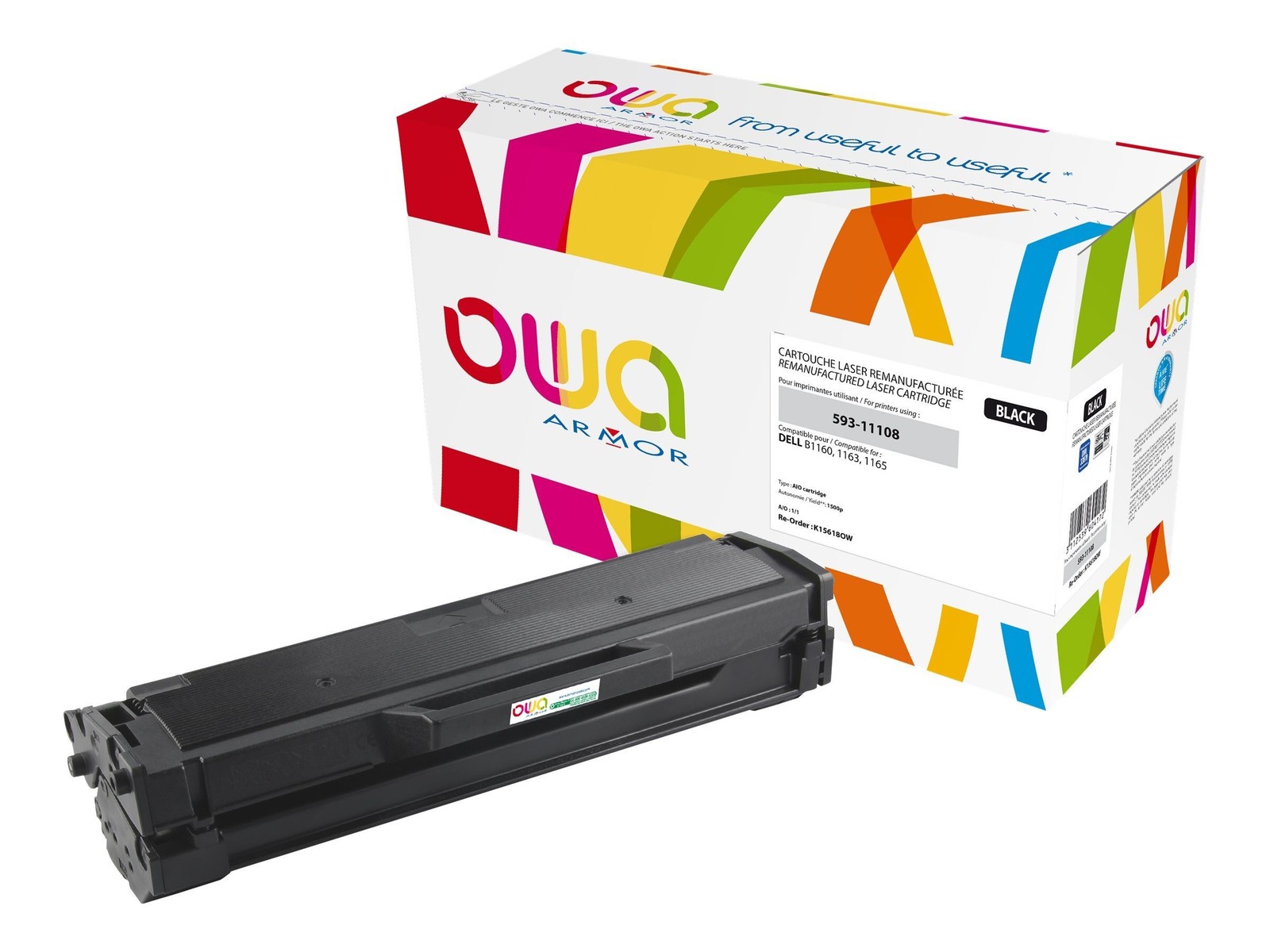 Toner noir compatible Dell 593-11108 Armor OWA haute capacité pour textes nets