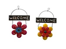 Metal Outdoor Art Hanging Welcome Sign 3D Flower Cut Out Garden Porch Door Decor