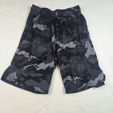Reebok Boys Grey Black Camo Athletic Gym Training Shorts Size Small Drawstring