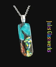 Hand Crafted  Dichroic Fused Glass  Pendant Necklace W/ Chain #1655