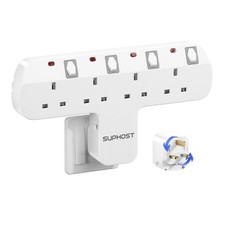 SUPHOST Plug Extension Socket, 4 Way Adapter with 180 4 Way, No USB
