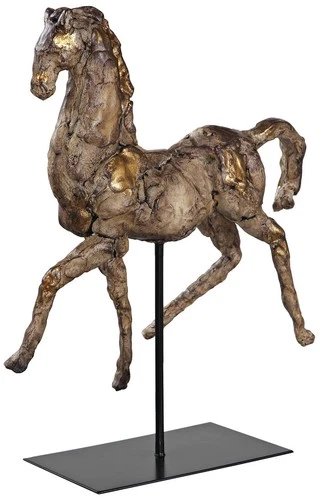 Caballo Dorado 16 1/2"W Aged Silver w/ Gold Horse Sculpture - Picture 3 of 5