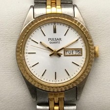 Pulsar Womens Watch 23mm Two Tone Day Date V783-X003 New Battery 5.75"