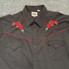 Ely Cattleman Shirt Men 2XL Black Pearl Snap Roses Floral Embroidered Sawtooth