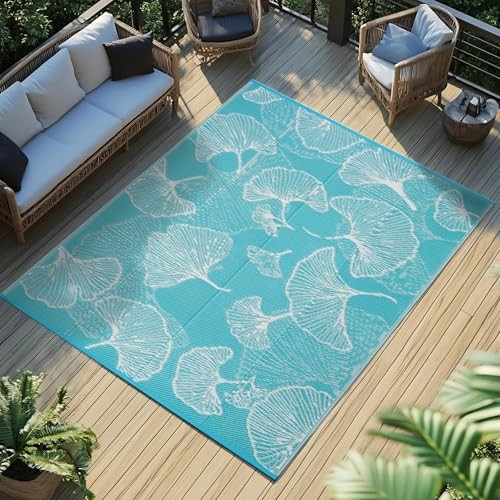 Outdoor Patio Rugs 4'x'6 Waterproof, Reversible Plastic Straw Camping Rug - Picture 4 of 8