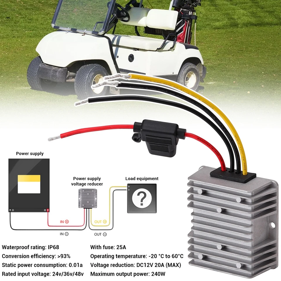 Convertidor regulador de voltaje DC 48V/36V/24V a 12V 20A 240W reductor impermeable Foto 2 de 4