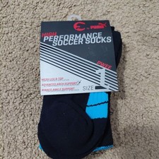Puma Soccer Socks High Performance Size 1 PWEE Black Aqua NWT.