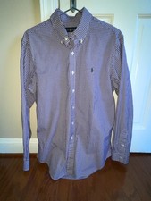 Polo Ralph Lauren Dress Shirt size Large 16.5", Purple White Plaid Button Down