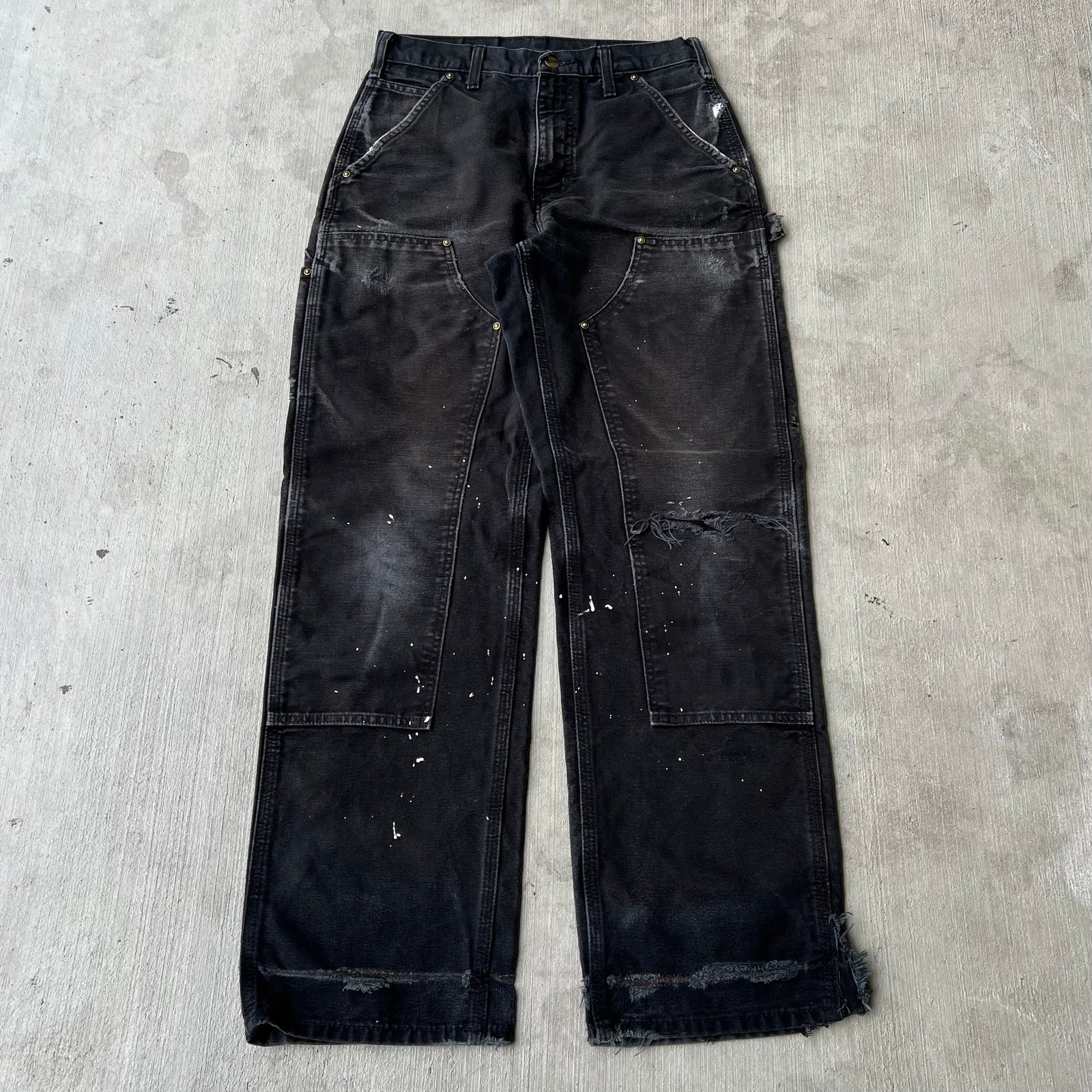 Vintage Y2K Carhartt faded black double knee work wear carpenter pants