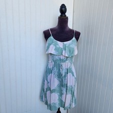 Banana Republic Green Pink Floral Tank Mini Dress Lighweight Ruffle Rayon Sz S