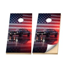 Premium Cornhole Vinyl Wraps - 3M Decal- American Flag Patriotic Muscle Car USA