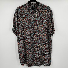 Rip Curl Mens XL Black Floral Tropical Print Short Sleeve Button Up Shirt Beach