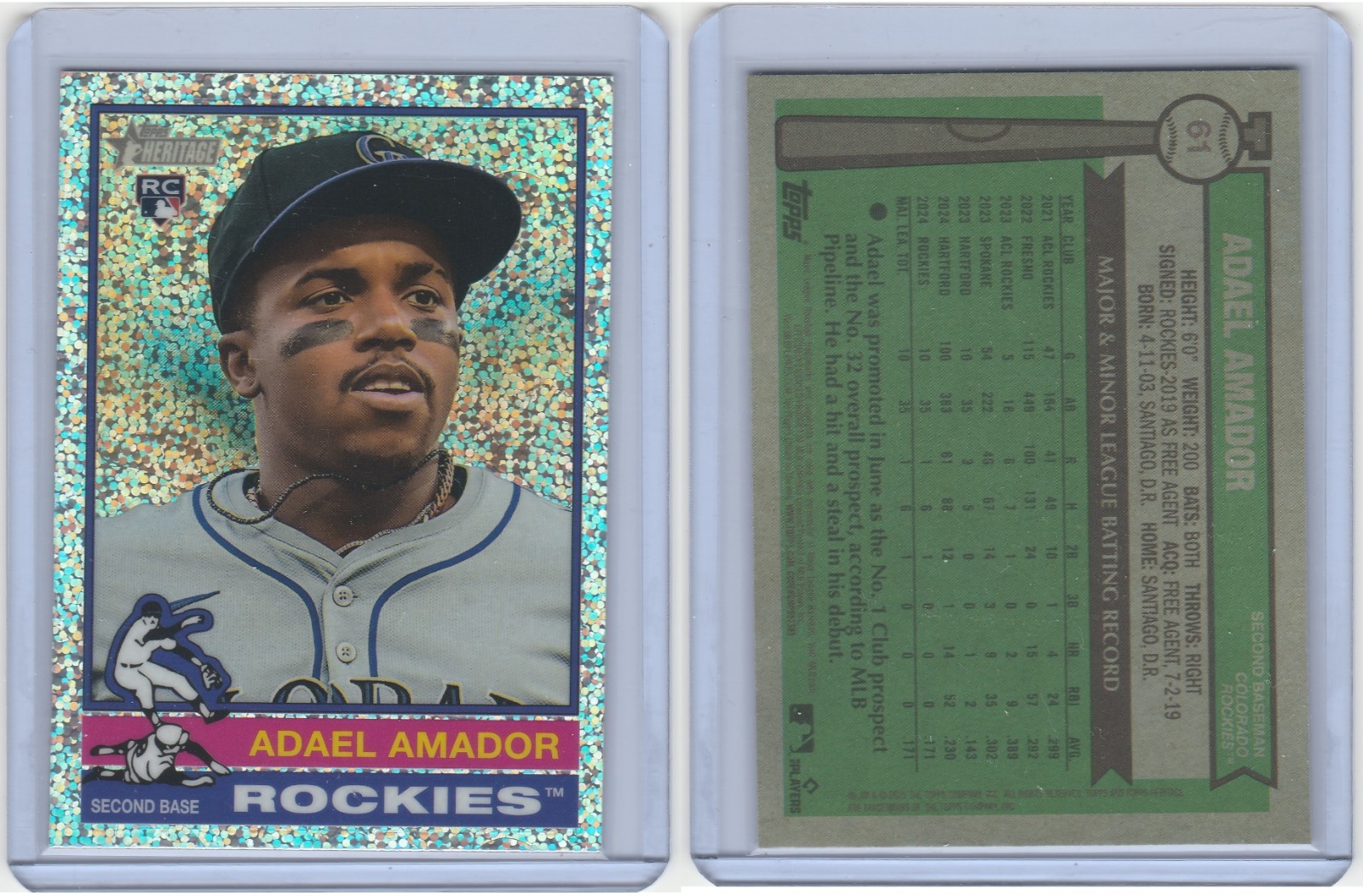 Adael Amador 2025 Topps Heritage #61 Chrome Silver Sparkle Rookie (RC)