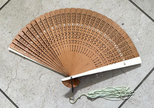 VINTAGE WOOD  IVORY JAPANESE FOLDING FAN WITH TASSEL