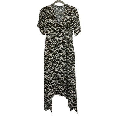 Banana Republic Sandy Beige Dot Print Handkerchief Hem Wrap Dress Wedding SZ 0