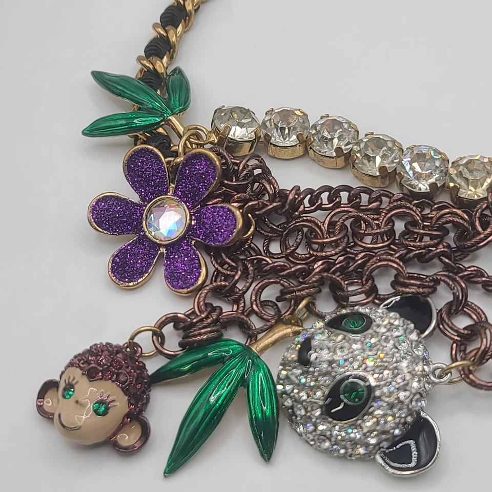 Collar Betsey Johnson Jungle Monkey Panda estrás 16" Foto 2 de 4